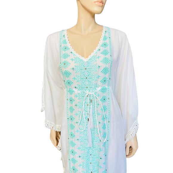 New Melissa Odabash Isabelle White/Mint Beach Coverup Dress Fit Medium/Large - Picture 4 of 10